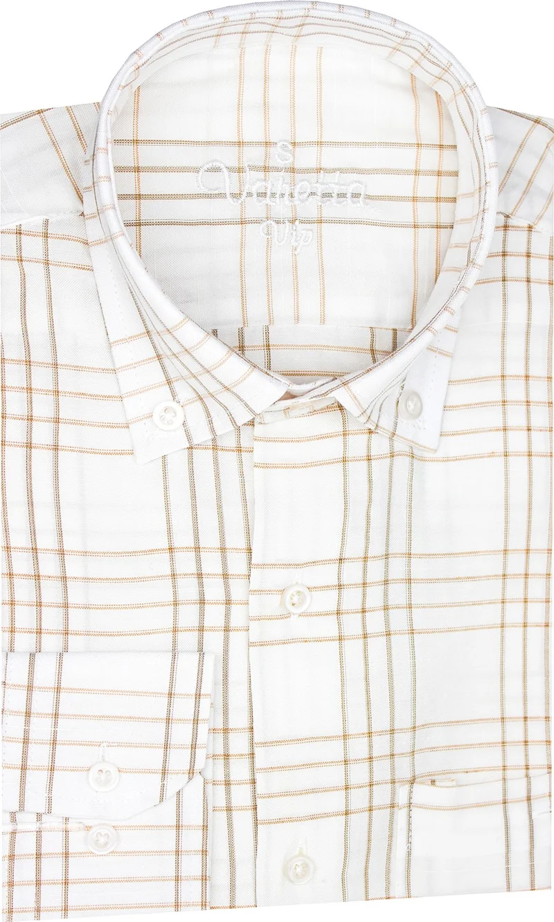 فاريتا Men's White-Tank Check Pattern Long Sleeve Button Down Collar Classic Cut Shirt