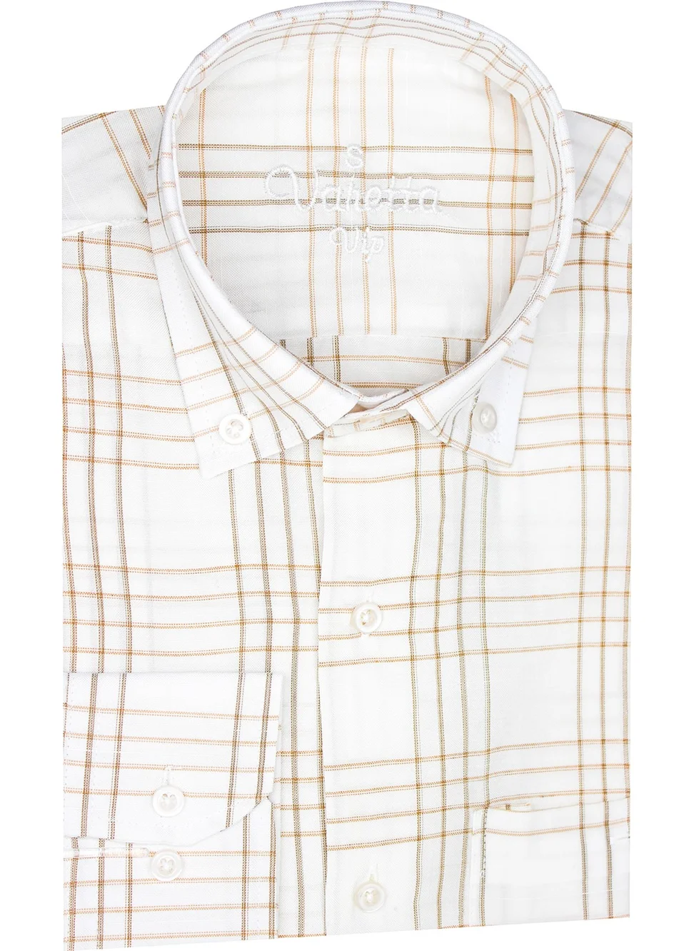 فاريتا Men's White-Tank Check Pattern Long Sleeve Button Down Collar Classic Cut Shirt