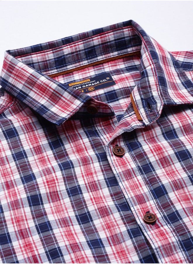 The Indian Garage Co Men Slim Fit Checkered Full Sleeves Spread Collar Casual Shirt  - Image 4