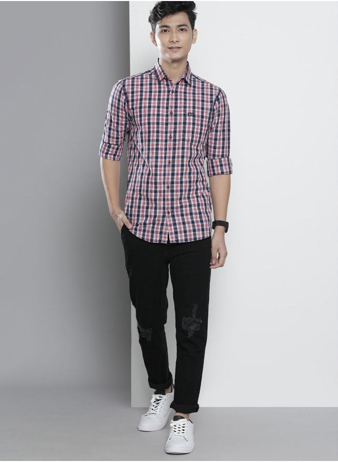 The Indian Garage Co Men Slim Fit Checkered Full Sleeves Spread Collar Casual Shirt  - Image 5