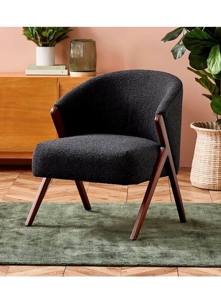 Black boucle fabric chair with dark brown wood legs - pzsku/Z73AB352DAFCF08728393Z/45/_/1708796071/d79abfa4-074f-4373-8f10-6a070de0de8b