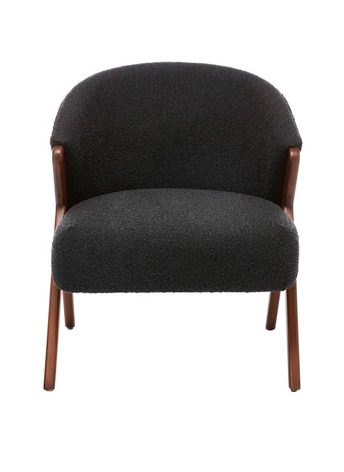 Black boucle fabric chair with dark brown wood legs - pzsku/Z73AB352DAFCF08728393Z/45/_/1708796081/b107e3b3-9b1e-42df-a816-23f5e6de0657