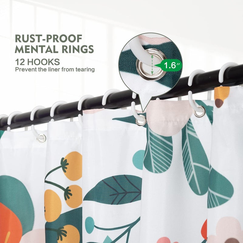 Lokigo Shower Curtain Floral Waterproof Weighted Fabric Shower Curtain Set with Hooks  Colorful Boho Orange Pink Flower Shower Curtain  Quick-Drying Shower Curtains for Bathroom  72x72 Bath Curtain - Image 2