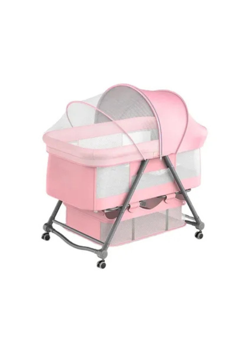 Baby Bassinet & Rocking Cradle with Safety Belt and Mosquito Net – Foldable with Adjustable Height