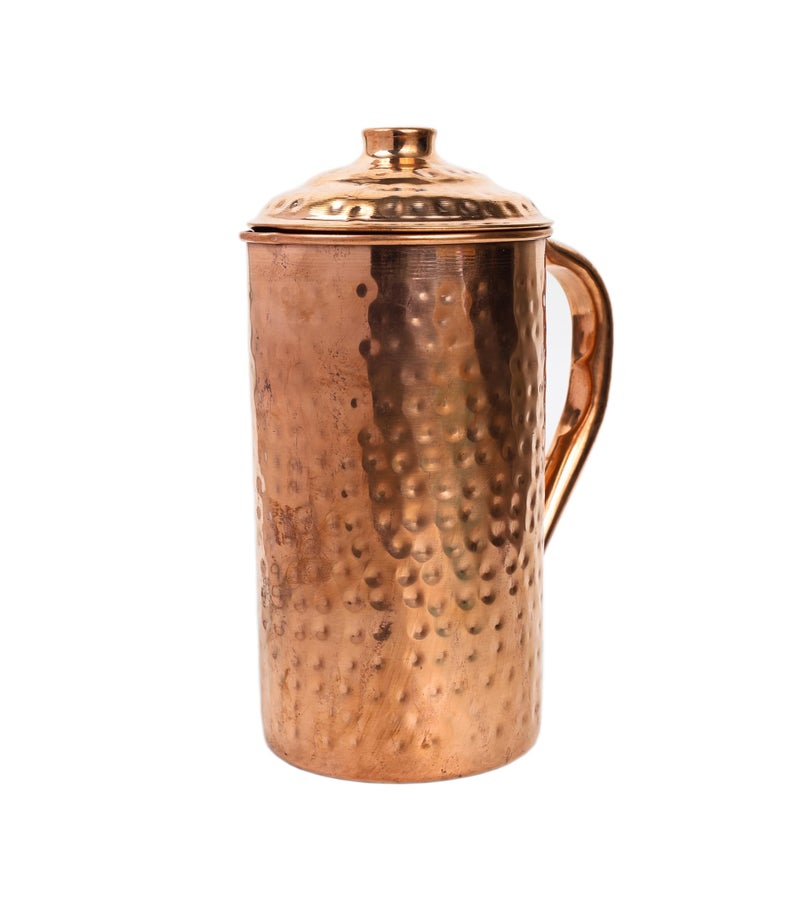 Craftintegration Handcrafted Hammered Copper Pitcher with a Lid - Pure Copper, Leak-Proof & BPA-Free Hammered Jug, Capacity 40 Oz/1200ml, for Home, Hotels & Gifting - Image 1
