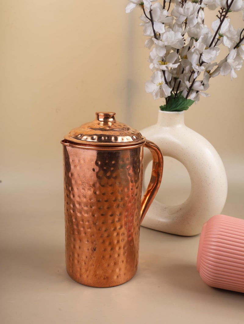 Craftintegration Handcrafted Hammered Copper Pitcher with a Lid - Pure Copper, Leak-Proof & BPA-Free Hammered Jug, Capacity 40 Oz/1200ml, for Home, Hotels & Gifting - Image 3
