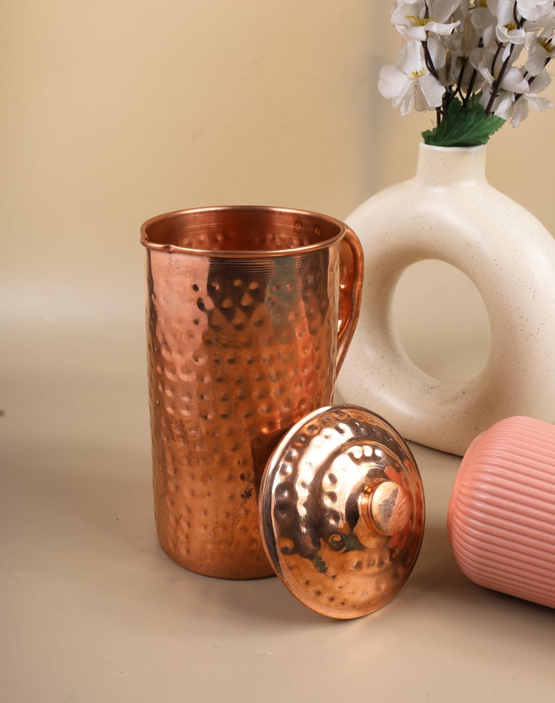 Craftintegration Handcrafted Hammered Copper Pitcher with a Lid - Pure Copper, Leak-Proof & BPA-Free Hammered Jug, Capacity 40 Oz/1200ml, for Home, Hotels & Gifting - Image 4