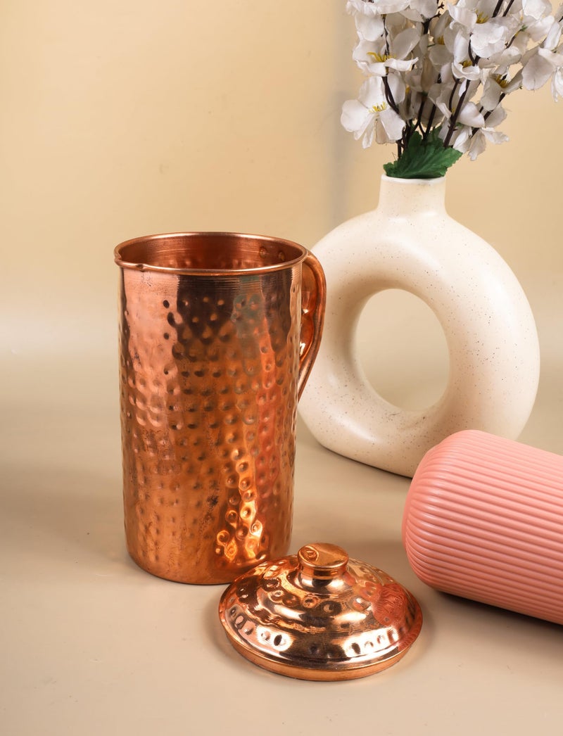 Craftintegration Handcrafted Hammered Copper Pitcher with a Lid - Pure Copper, Leak-Proof & BPA-Free Hammered Jug, Capacity 40 Oz/1200ml, for Home, Hotels & Gifting - Image 5