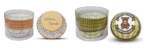 PUSHTI TUSHTI Pusti Tushti Paper Cup Cake Liner Tube Packing Round Shape Oven Microwave Safe Cups Multicolor 50 x 30 mm 2 Design Combo Set 100 Pieces Each CMB21 - Image 1