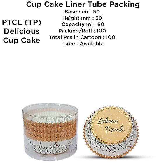 PUSHTI TUSHTI Pusti Tushti Paper Cup Cake Liner Tube Packing Round Shape Oven Microwave Safe Cups Multicolor 50 x 30 mm 2 Design Combo Set 100 Pieces Each CMB21 - Image 2