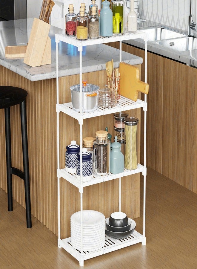 Lukzer 4-Tier Multipurpose Storage Rack | Free-Standing Plastic & Metal Organizer Shelf for Kitchen, Bathroom, Pantry, Laundry, Living Room | Space-Saving Utility Rack (86.5x44x26 cm, White) CH-132 - Image 1