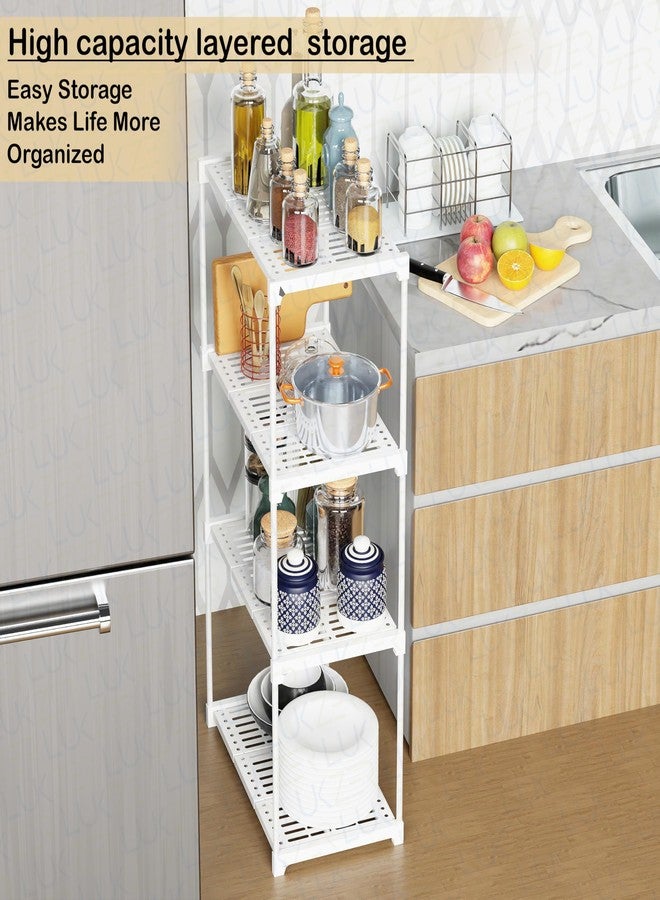Lukzer 4-Tier Multipurpose Storage Rack | Free-Standing Plastic & Metal Organizer Shelf for Kitchen, Bathroom, Pantry, Laundry, Living Room | Space-Saving Utility Rack (86.5x44x26 cm, White) CH-132 - Image 2
