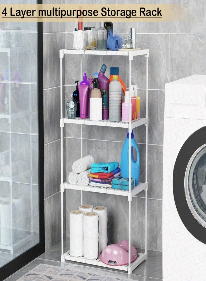 Lukzer 4-Tier Multipurpose Storage Rack | Free-Standing Plastic & Metal Organizer Shelf for Kitchen, Bathroom, Pantry, Laundry, Living Room | Space-Saving Utility Rack (86.5x44x26 cm, White) CH-132 - Image 4