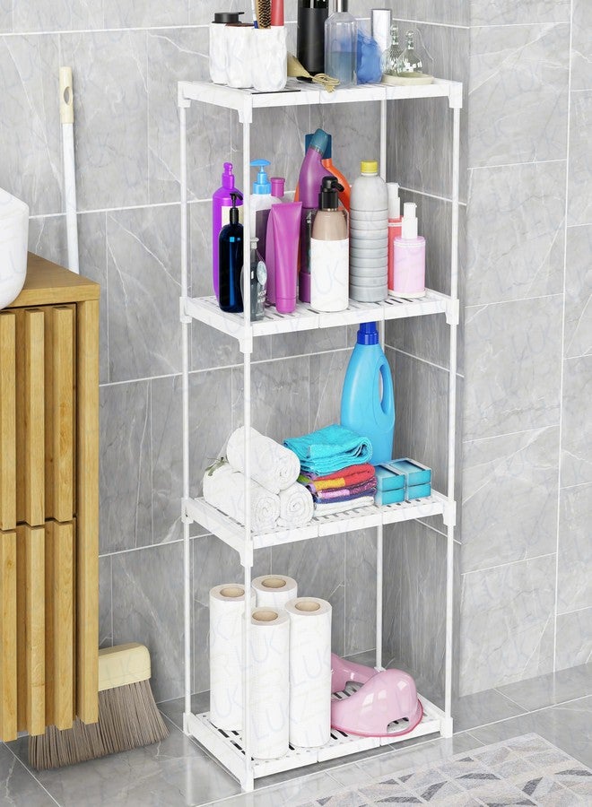 Lukzer 4-Tier Multipurpose Storage Rack | Free-Standing Plastic & Metal Organizer Shelf for Kitchen, Bathroom, Pantry, Laundry, Living Room | Space-Saving Utility Rack (86.5x44x26 cm, White) CH-132 - Image 3