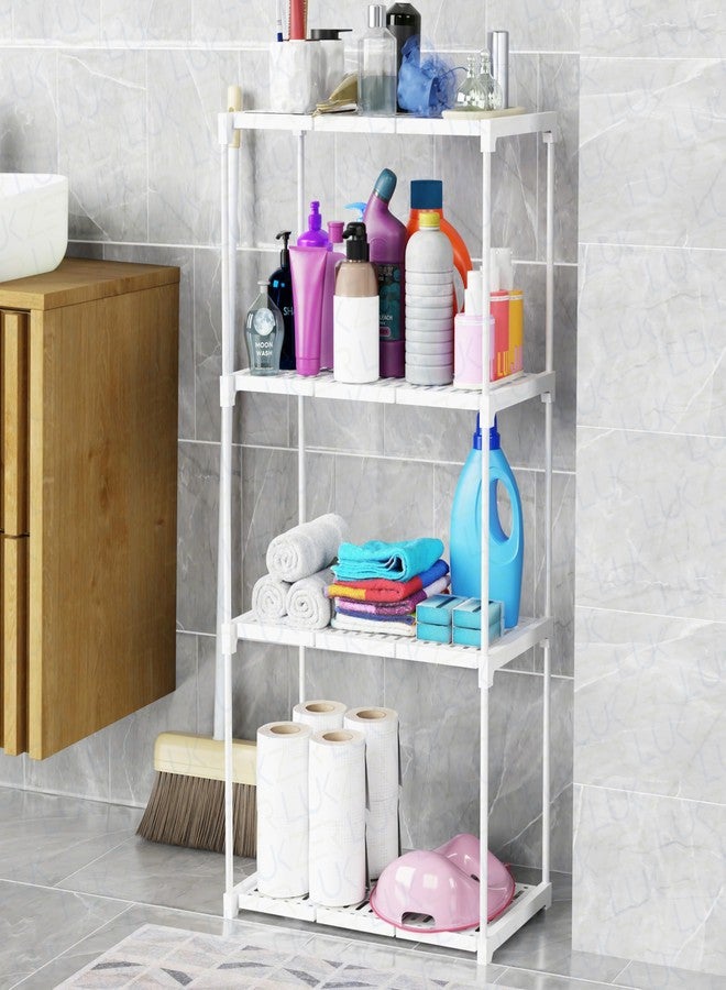 Lukzer 4-Tier Multipurpose Storage Rack | Free-Standing Plastic & Metal Organizer Shelf for Kitchen, Bathroom, Pantry, Laundry, Living Room | Space-Saving Utility Rack (86.5x44x26 cm, White) CH-132 - Image 5