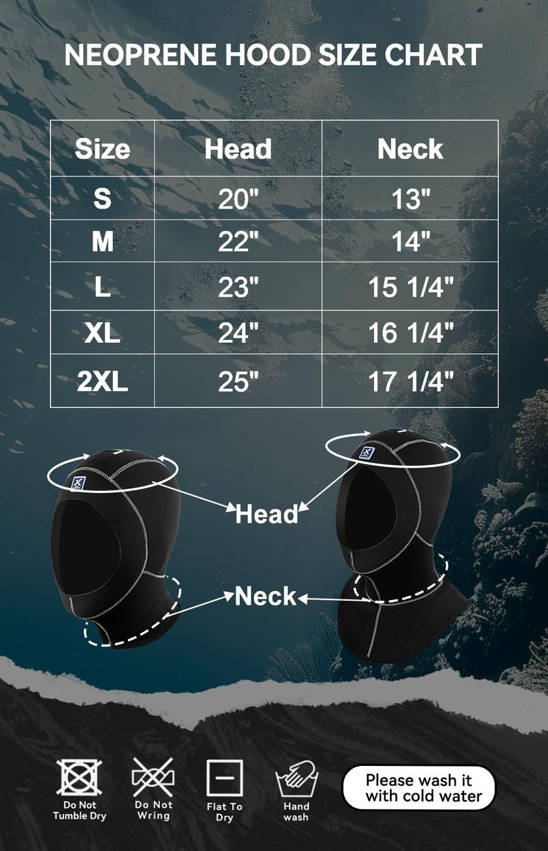 XUKER Neoprene Wetsuit Hood Scuba Diving Hood 3/2mm for Men Women, Diving Cap Surfing Thermal Hood for Kayaking Snorkeling Swimming Sailing Canoeing Water Sports - Image 2