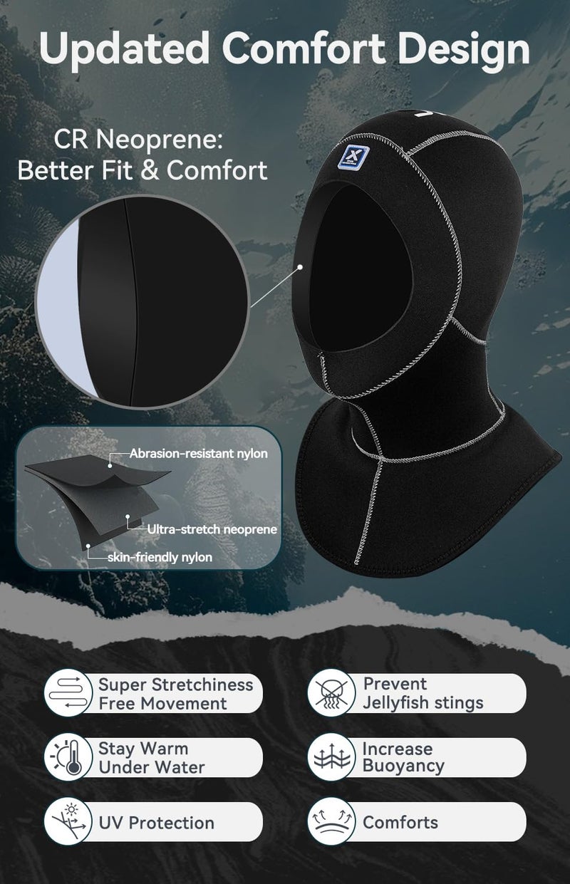 XUKER Neoprene Wetsuit Hood Scuba Diving Hood 3/2mm for Men Women, Diving Cap Surfing Thermal Hood for Kayaking Snorkeling Swimming Sailing Canoeing Water Sports - Image 3