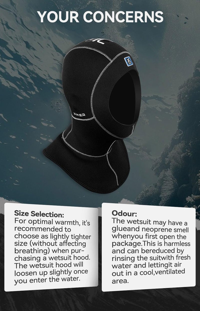 XUKER Neoprene Wetsuit Hood Scuba Diving Hood 3/2mm for Men Women, Diving Cap Surfing Thermal Hood for Kayaking Snorkeling Swimming Sailing Canoeing Water Sports - Image 5