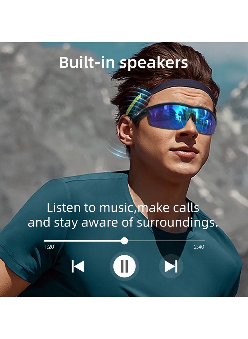 T07 BK-BL AI Sport Smart Glasses with Bluetooth and Microphone Waterproof Blue Lenses  - Image 2