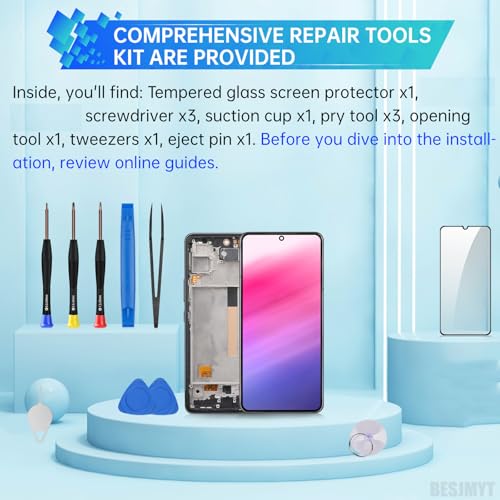 BESJMYT for Samsung Galaxy A53 5G Screen Replacement with Frame LCD Display Touch Digitizer Full Assembly and Side Button Ear Speaker Vibration Motor Glass Repair Tools Kit SM-A536U SM-A536U1 - Image 5