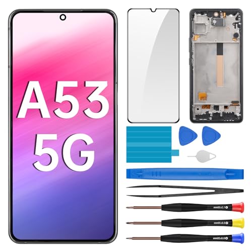 BESJMYT for Samsung Galaxy A53 5G Screen Replacement with Frame LCD Display Touch Digitizer Full Assembly and Side Button Ear Speaker Vibration Motor Glass Repair Tools Kit SM-A536U SM-A536U1 - Image 1