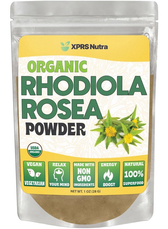 XPRS Nutra مسحوق روديولا روزيا العضوي - مسحوق روديولا العضوي المعتمد من وزارة الزراعة الأمريكية لتعزيز الإدراك والاسترخاء - معزز طاقة مناسب للنباتيين (1 أونصة) - Image 1