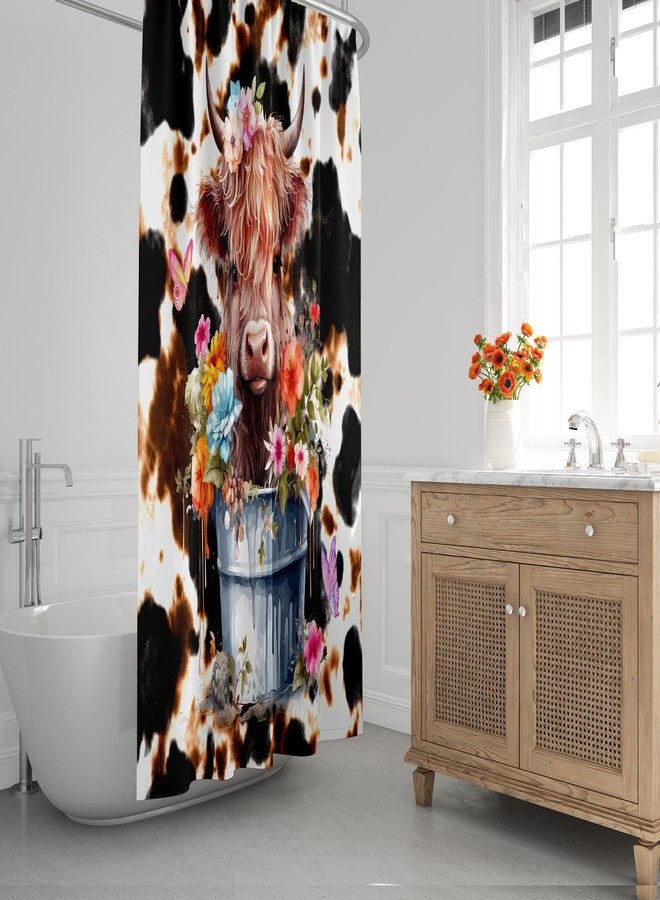 Pamnest 4 Pcs Shower Curtain Sets, Highland Cow Calf Retro Waterproof Bathroom Sets with Non-Slip Rugs, Toilet Lid Cover and Bath Mat, 12 Hooks, Accessories Modern Home Bathroom Decor 72" X 72" - Image 3