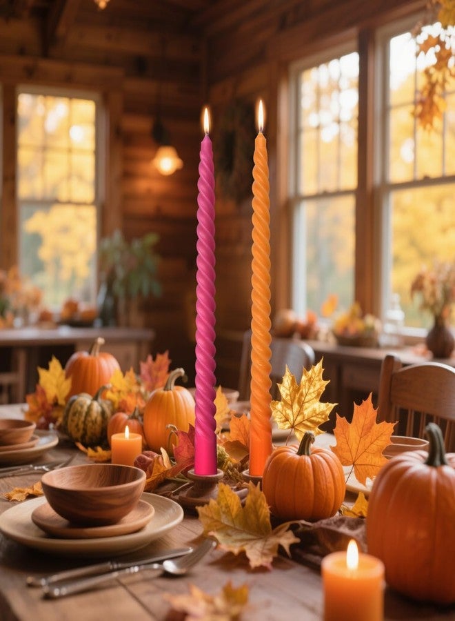 Beilisen 10 Pack Orange and 10 Pack Hot Pink Spiral Taper Candles for Holiday Home Decoration, 10 Inch Unscented Dripless Twisted Candlesticks for Dinner Party Wedding Halloween Thanksgiving - Image 2