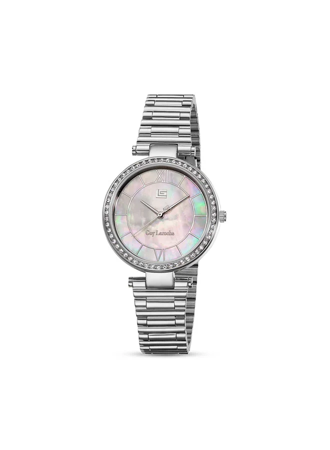 غاي لاروش Violette White Dial Stainless Steel Bracelet Analog Watch for Women, 34mm