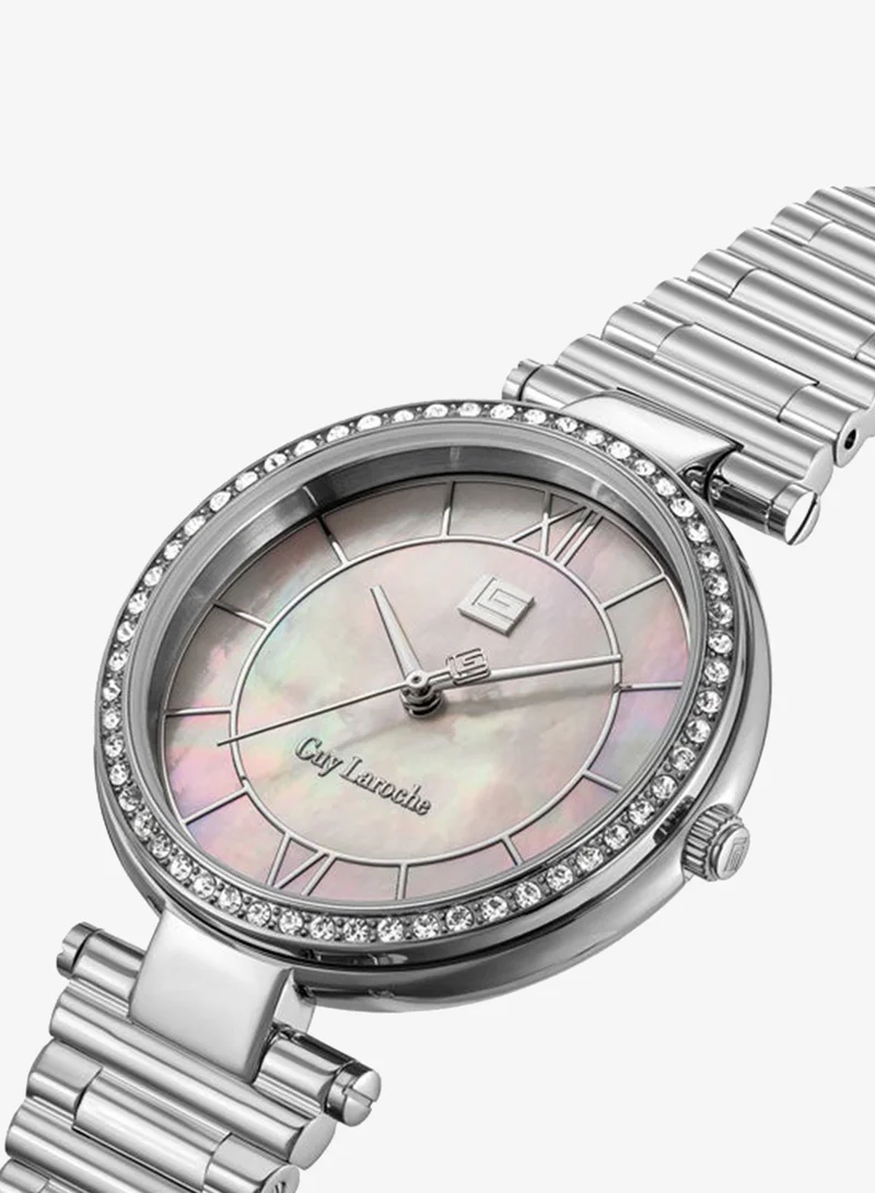 غاي لاروش Violette White Dial Stainless Steel Bracelet Analog Watch for Women, 34mm