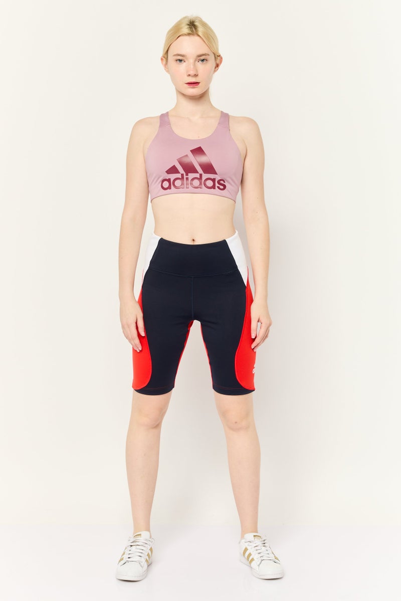 Adidas Women Sportswear Fit Brand Logo Training Shorts, Navy/White/Red - Image 2