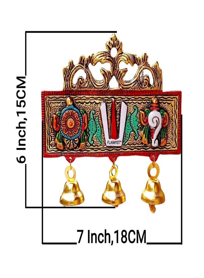 FLAIMYST Aluminum Tirupati Door Wall Hanging Shankh Chakra Namah with Ball Multicolor Decorative for Home, Office, Room, Showpiece Figurines & Religious House Warming (7x6 Inche) - Image 2