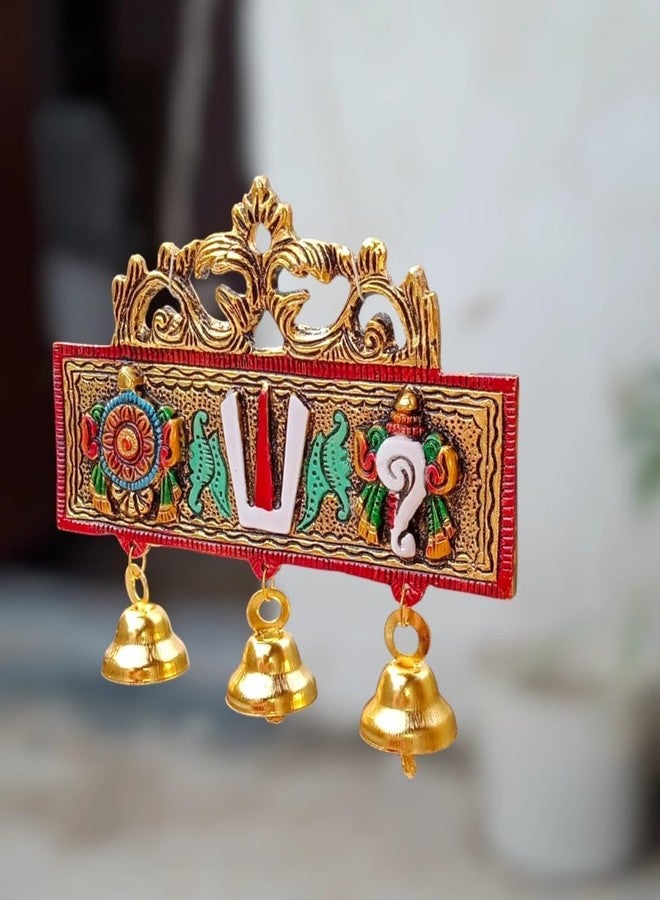 FLAIMYST Aluminum Tirupati Door Wall Hanging Shankh Chakra Namah with Ball Multicolor Decorative for Home, Office, Room, Showpiece Figurines & Religious House Warming (7x6 Inche) - Image 3