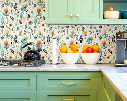 FLFK Boho Wallpaper Peel and Stick Vintage Country Floral Wallpaper 16in x 64in for Bedroom Shelf Cabinet Countertops - Image 5