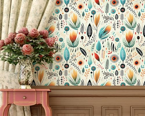 FLFK Boho Wallpaper Peel and Stick Vintage Country Floral Wallpaper 16in x 64in for Bedroom Shelf Cabinet Countertops - Image 3