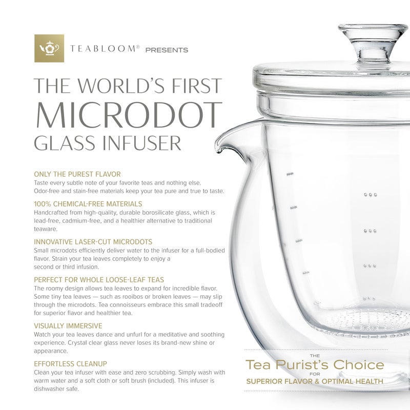 Teabloom Gardenia Glass Teapot with Infuser â€“ 100% Borosilicate Glass, Microdot Infuser for Loose Leaf Tea, 27 oz (3-Cup) Capacity, Plastic-Free & Lead-Free, Stovetop Safe - Image 3