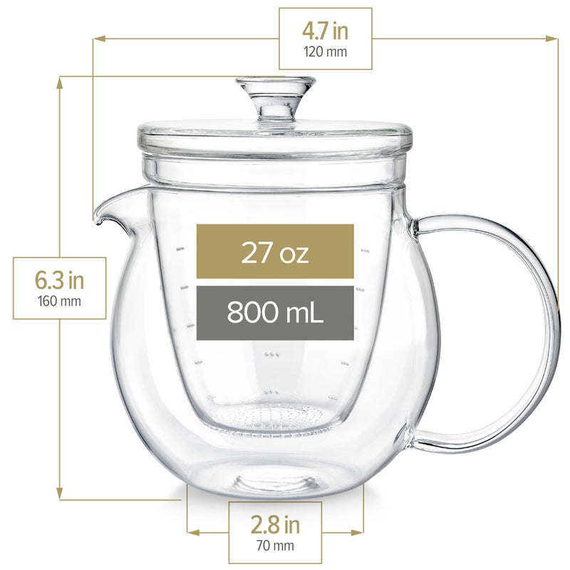 Teabloom Gardenia Glass Teapot with Infuser â€“ 100% Borosilicate Glass, Microdot Infuser for Loose Leaf Tea, 27 oz (3-Cup) Capacity, Plastic-Free & Lead-Free, Stovetop Safe - Image 4
