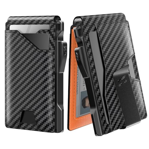 typecase Tactical Wallet for Men Card Holder: Pop Up Card Case, Genuine Leather, Smart, RFID Blocking, Slim, Minimalist, Thin, Front Pocket - 9-13 Card Capacitiy, ID Window, Money Clip (Orange) - Image 1