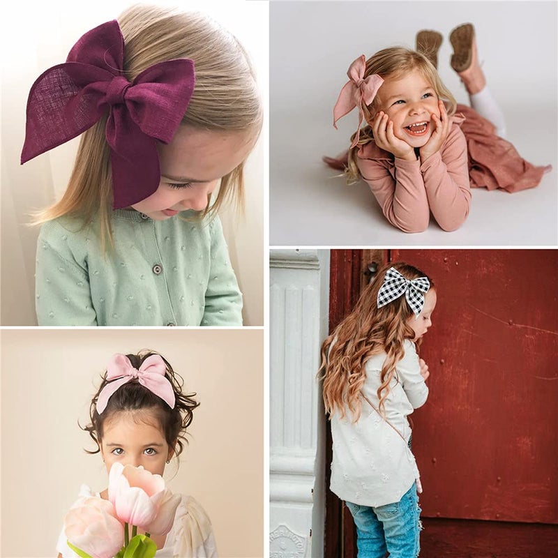 Sugarmelon Fable Bow Hair Clips Baby Girls Kids Women Cotton Linen Hair Bow Clips Large Sailor Hair Bows Accessories Hairgrips (Natural Classic) - Image 3