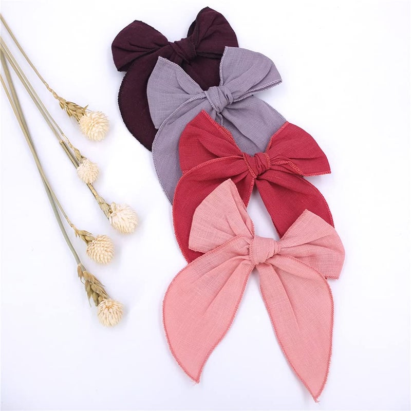 Sugarmelon Fable Bow Hair Clips Baby Girls Kids Women Cotton Linen Hair Bow Clips Large Sailor Hair Bows Accessories Hairgrips (Natural Classic) - Image 2