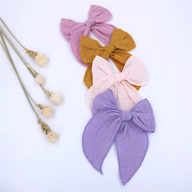 Sugarmelon Fable Bow Hair Clips Baby Girls Kids Women Cotton Linen Hair Bow Clips Large Sailor Hair Bows Accessories Hairgrips (Natural Classic) - Image 4