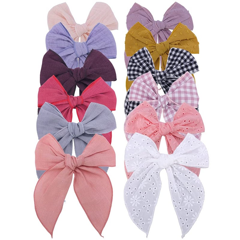 Sugarmelon Fable Bow Hair Clips Baby Girls Kids Women Cotton Linen Hair Bow Clips Large Sailor Hair Bows Accessories Hairgrips (Natural Classic) - Image 1
