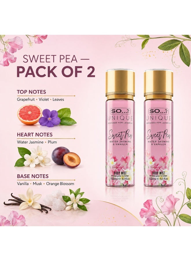 So..? SO…? Unique Sweet Pea Body Mist for Women, Floral Fruity & Vanilla Long-Lasting Fragrance Spray, Wear Alone or Layer with Other Scents, Vegan Perfume Gift for Women & Teen Girls, 150ml, Pack of 2 - Image 2