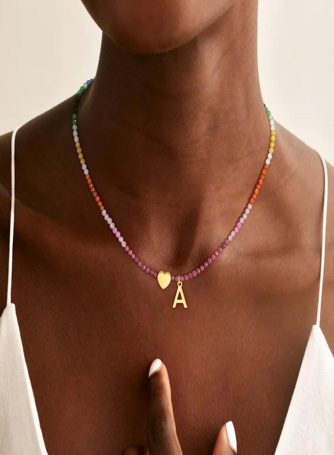 Treasure Bender Colorful Initial Necklaces for Women Girls, Dainty Letter D Initial Necklace Cute Natural Gemstone Beaded Necklace Birthday Gifts for 4 5 6 7 8 9 10 11 12 13 Year Old Girl - Image 2
