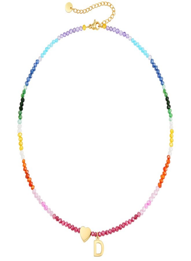 Treasure Bender Colorful Initial Necklaces for Women Girls, Dainty Letter D Initial Necklace Cute Natural Gemstone Beaded Necklace Birthday Gifts for 4 5 6 7 8 9 10 11 12 13 Year Old Girl - Image 1