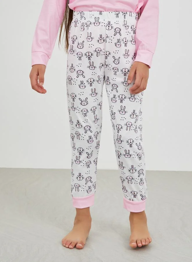 Styli Styli Graphic Print Long Sleeve T-Shirt and Pyjama Set