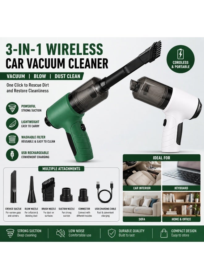 Wireless Car Vacuum Cleaner 3-in-1, Cordless Handheld Vacuum & Blower, Rechargeable Mini Vacuum for Car, Home & Office - Image 2