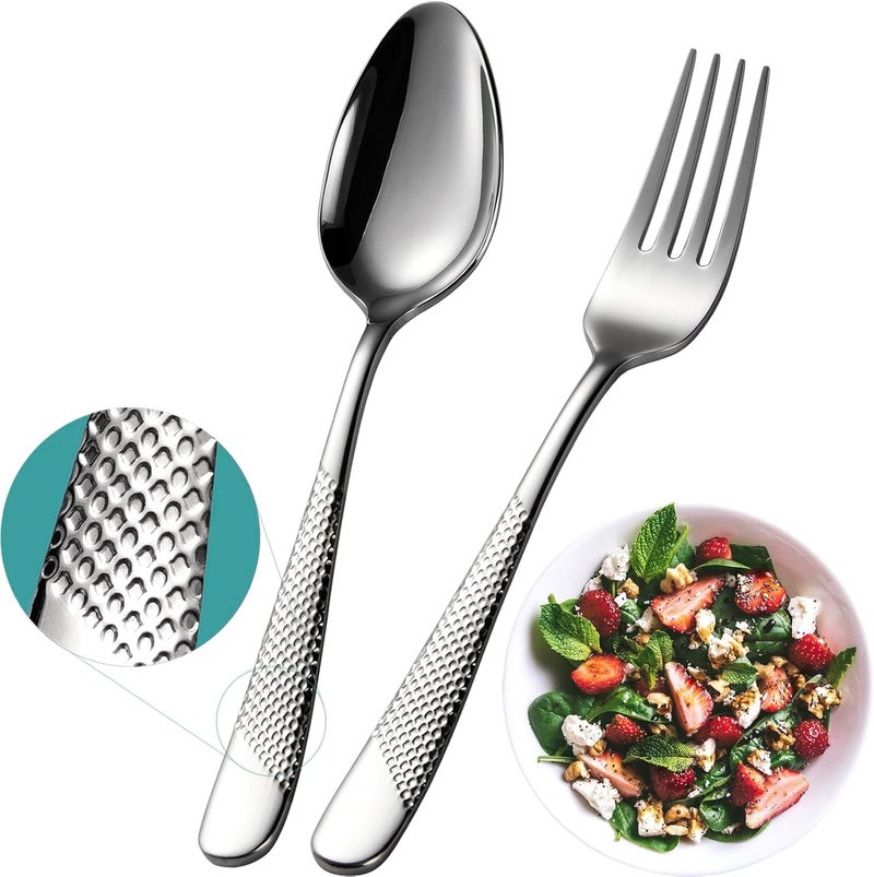 Xideman ® 24-Piece Premium Forks and Spoons Silverware Set (6.7 inch), 18/10 Stainless Steel Hammered Flatware Cutlery Set for Home Kitchen and Restaurant - 12 Salad Forks & 12 Teaspoons (Silver) - Image 1