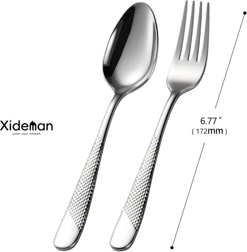Xideman ® 24-Piece Premium Forks and Spoons Silverware Set (6.7 inch), 18/10 Stainless Steel Hammered Flatware Cutlery Set for Home Kitchen and Restaurant - 12 Salad Forks & 12 Teaspoons (Silver) - Image 3