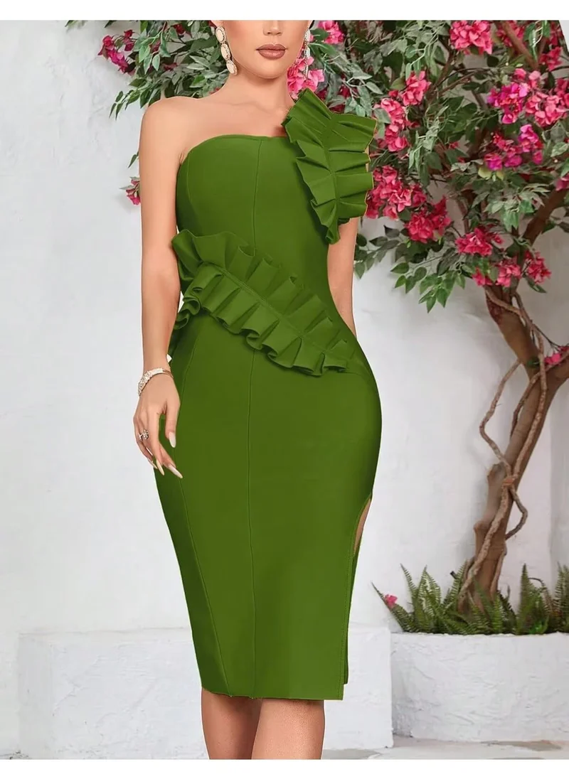 مدام يونيك Women's Green Bandage Dress Wedding Guest Bodycon V-neck Stylish Party Cocktail Evening Dress